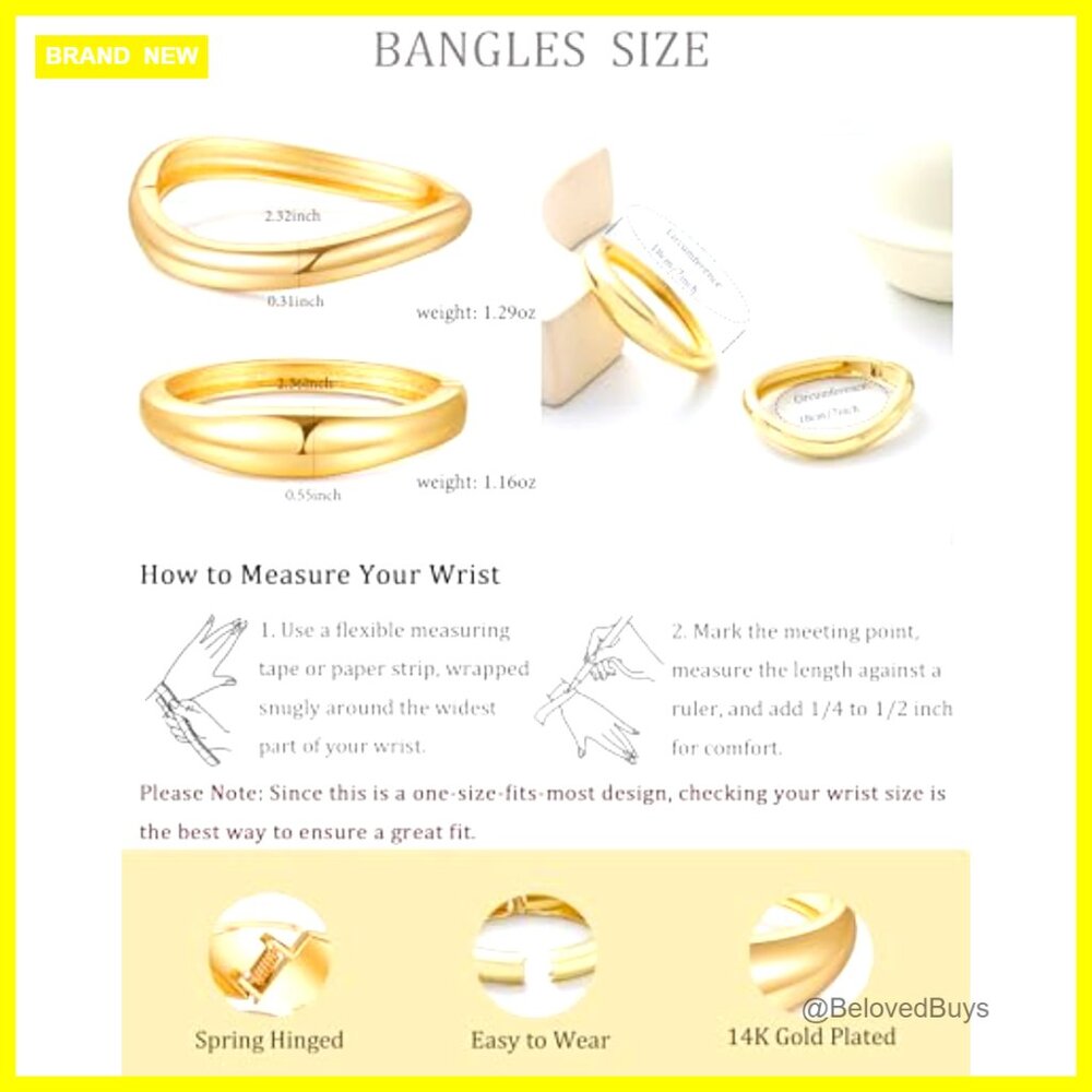 Gold Hinged Cuff Bangle Bracelets Set, Stackable … - image 6